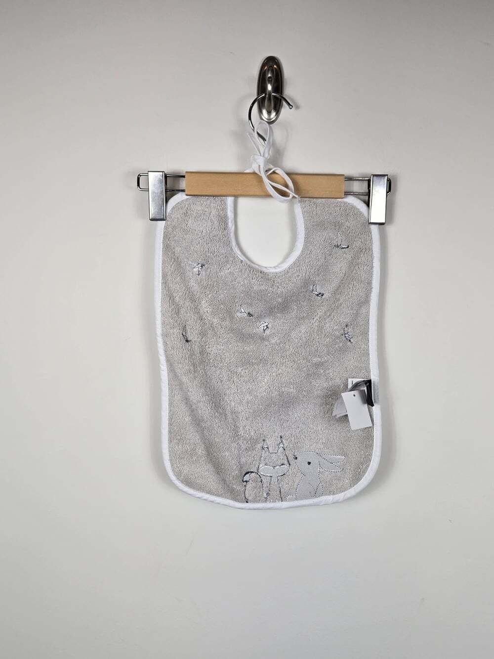 Carré Blanc Paris Baby Bib Gray Fox Rabbit Birds Organic Cotton NWT 11x16 - Picture 4 of 6